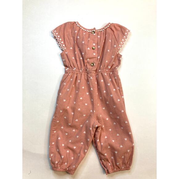 Rachel Zoe Pink Embroidered Hearts Scalloped Pom Poms Bow Jumpsuit Outfit - Picture 2 of 10